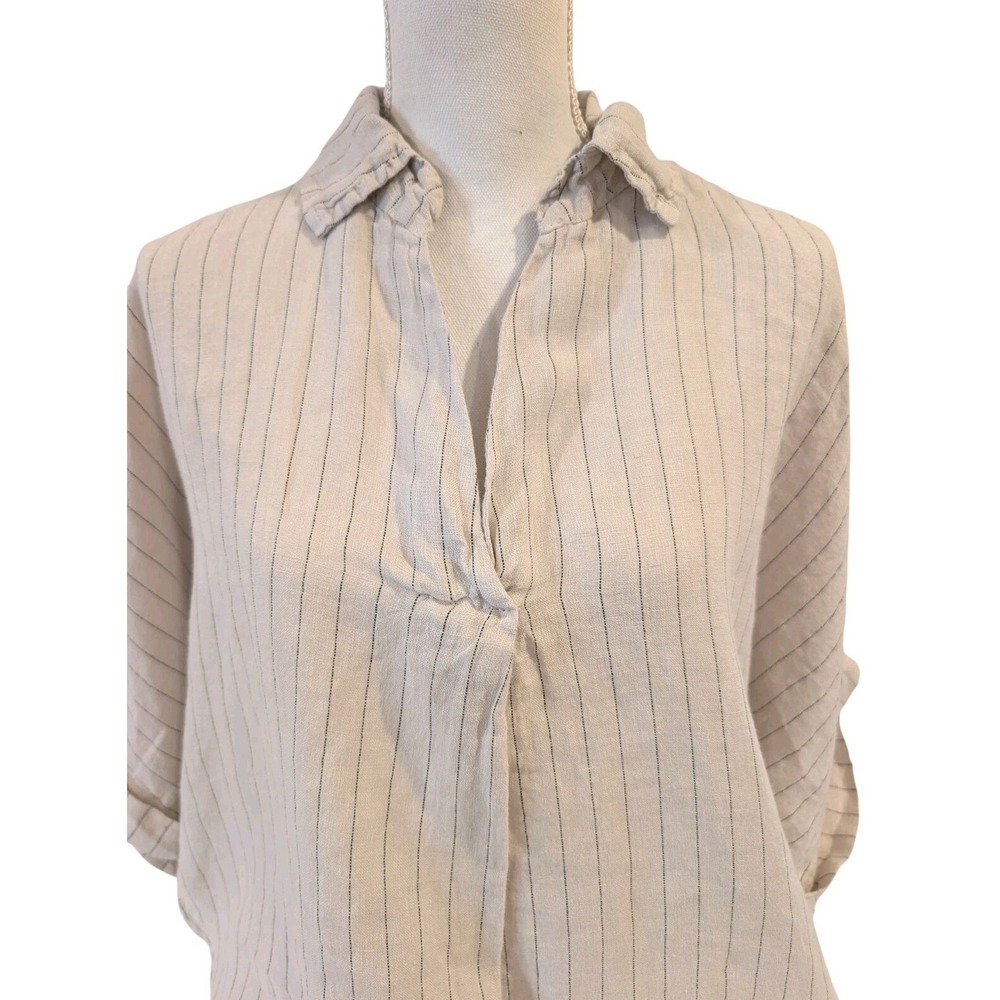 Milio Milano Womens Linen Pinstripe Blouse Beige Made in Italy Size M